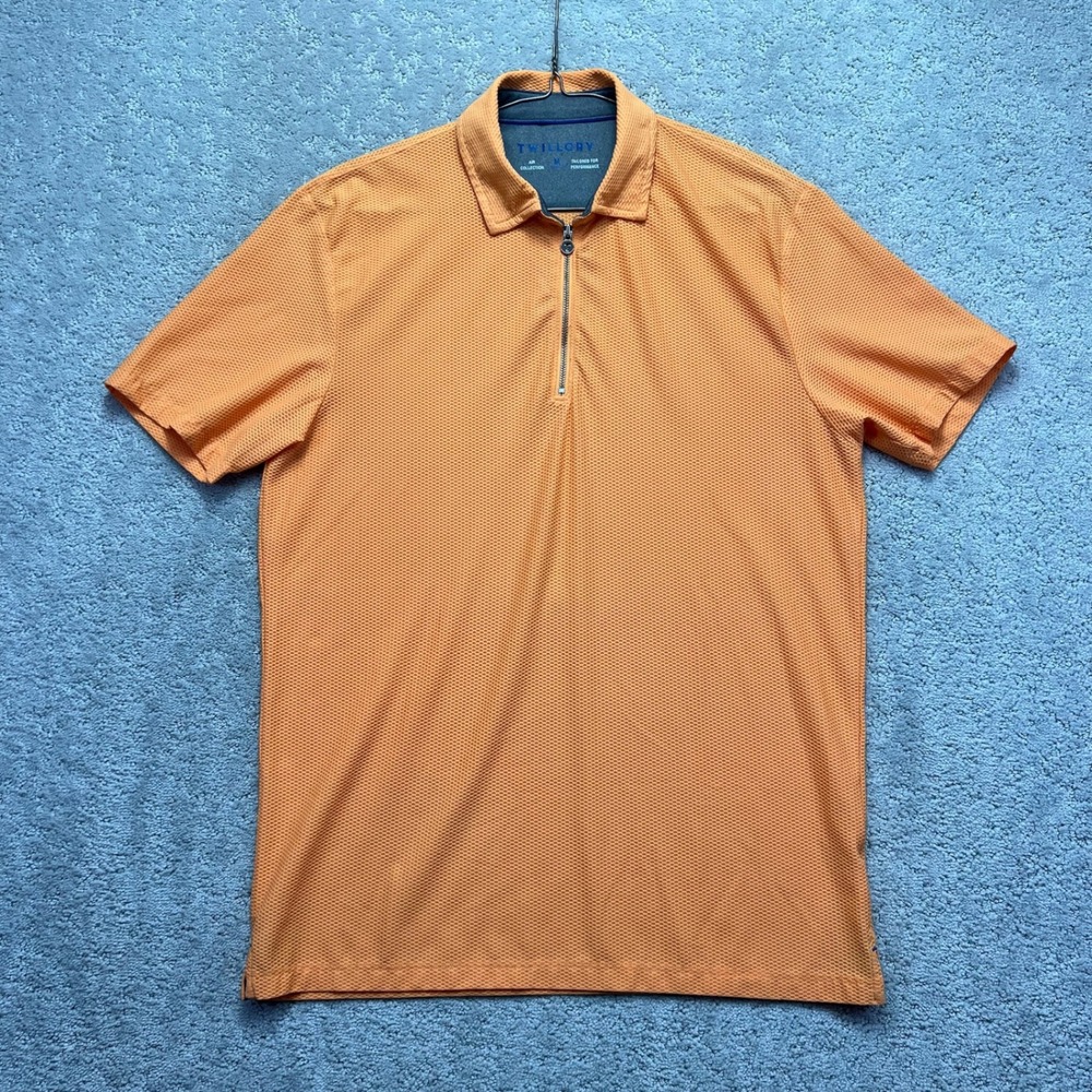Twillory Air Collection Polo Shirt Mens Medium Orange Performance Quarter Zip‎